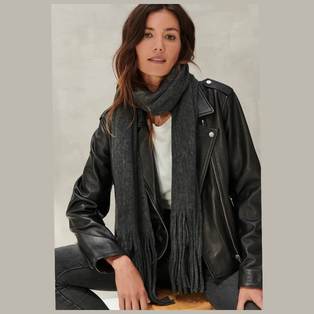 Lucky Brand Gray Solid Brushed Fringe Wrap Scarf